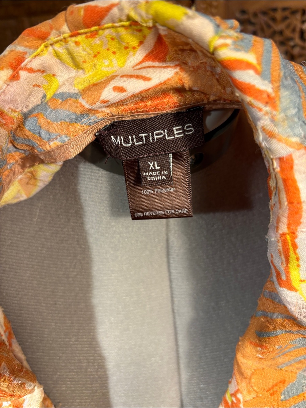 Multiples Orange Multi-Pattern Button Front Blouse - Picture 6 of 6